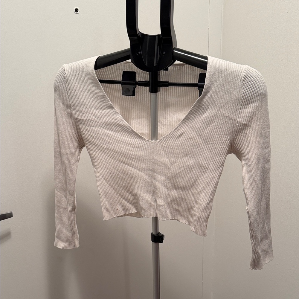 Forever 21 Cream Ribbed Crop Top